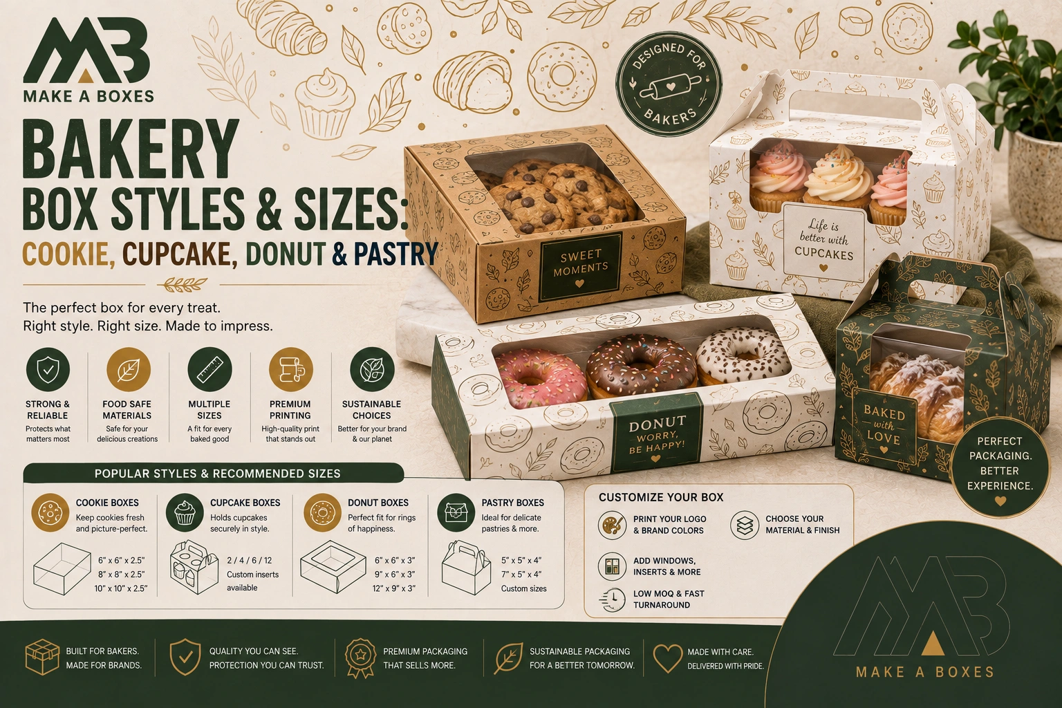Bakery Box Styles & Sizes Cookie, Cupcake, Donut & Pastry