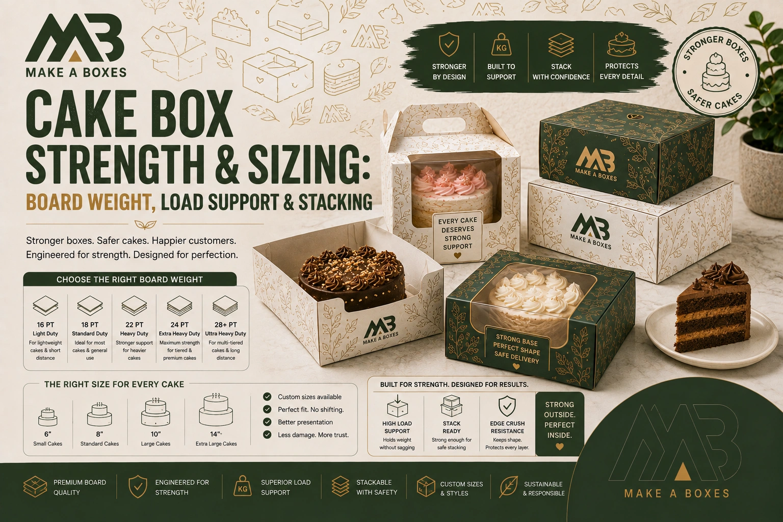 Cake Box Strength & Sizing Board Weight, Load Support & Stacking