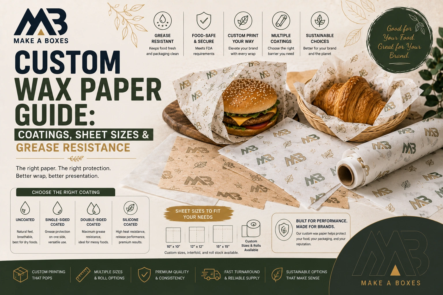 Custom Wax Paper Guide Coatings, Sheet Sizes & Grease Resistance